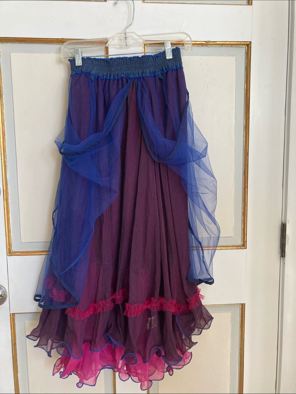 Layered Purple Maxi Skirt with Royal Blue Tulle Overlay
